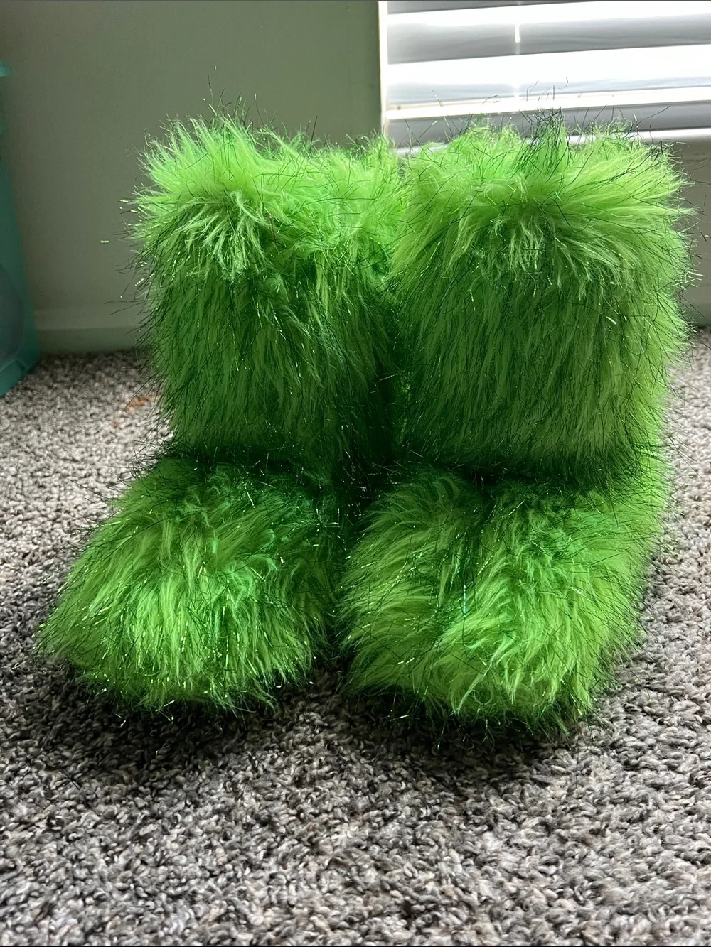 Justice Neon Green Fuzzy Slippers
